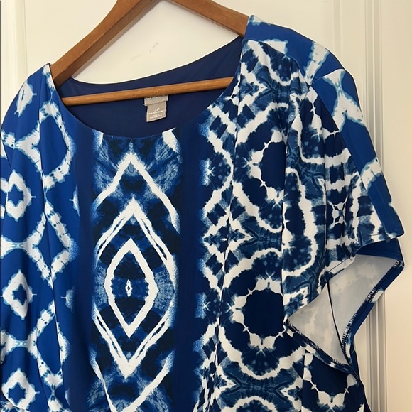 Chico's Blue Tie Dye Knee Length Short Sleeve Dress XL (3P) 16P/18P - Picture 7 of 8